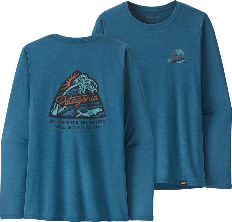 Capilene Cool Daily Graphic LS Shirt - Waters - Womens - bayou badge / wavy blue x-dye 1