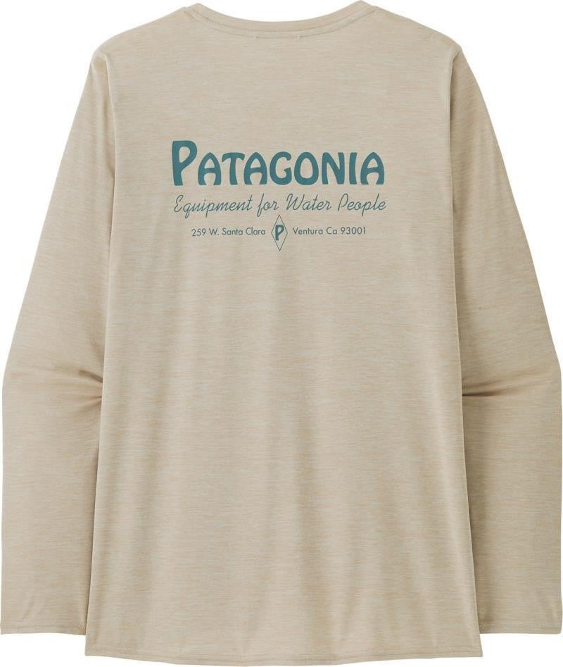 Capilene Cool Daily Graphic LS Shirt - Waters - Womens - water people banner / pumice x-dye 1