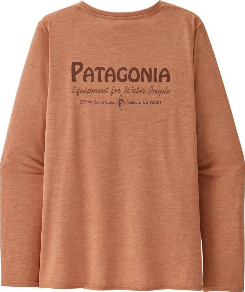 Capilene Cool Daily Graphic LS Shirt - Waters - Womens - water people banner / terra pink x-dye 1