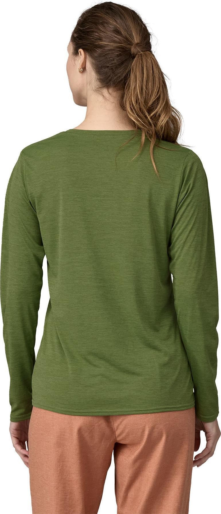 Capilene Cool Daily Graphic LS Shirt - Womens - 73 text logo / terrain green x-dye 1
