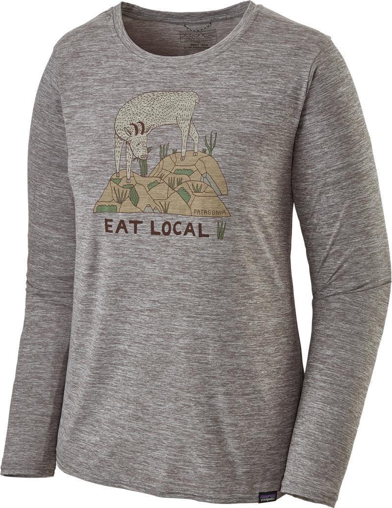 Capilene Cool Daily Graphic LS Shirt - Womens - Eat Local Goat / Feather Grey 1