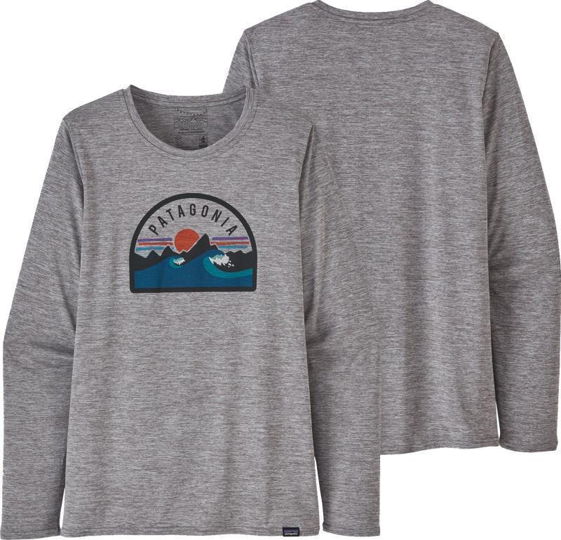 Capilene Cool Daily Graphic LS Shirt - Womens - boardie badge / feather grey 1