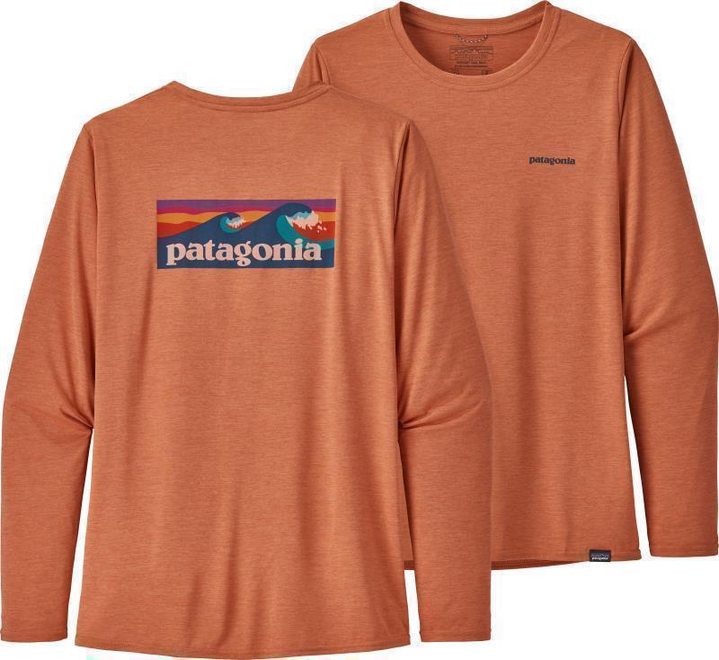 Capilene Cool Daily Graphic LS Shirt - Womens - boardshort logo / mellow melon x-dye 1