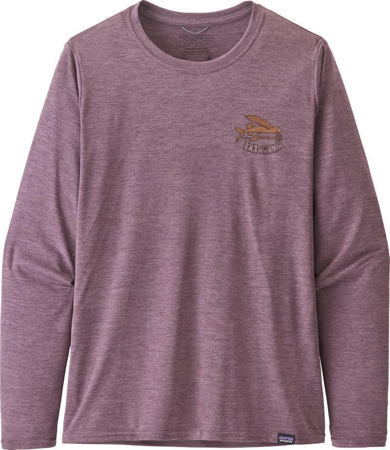 Capilene Cool Daily Graphic LS Shirt - Womens - bottom-turn bliss / hyssop purple x-dye 1
