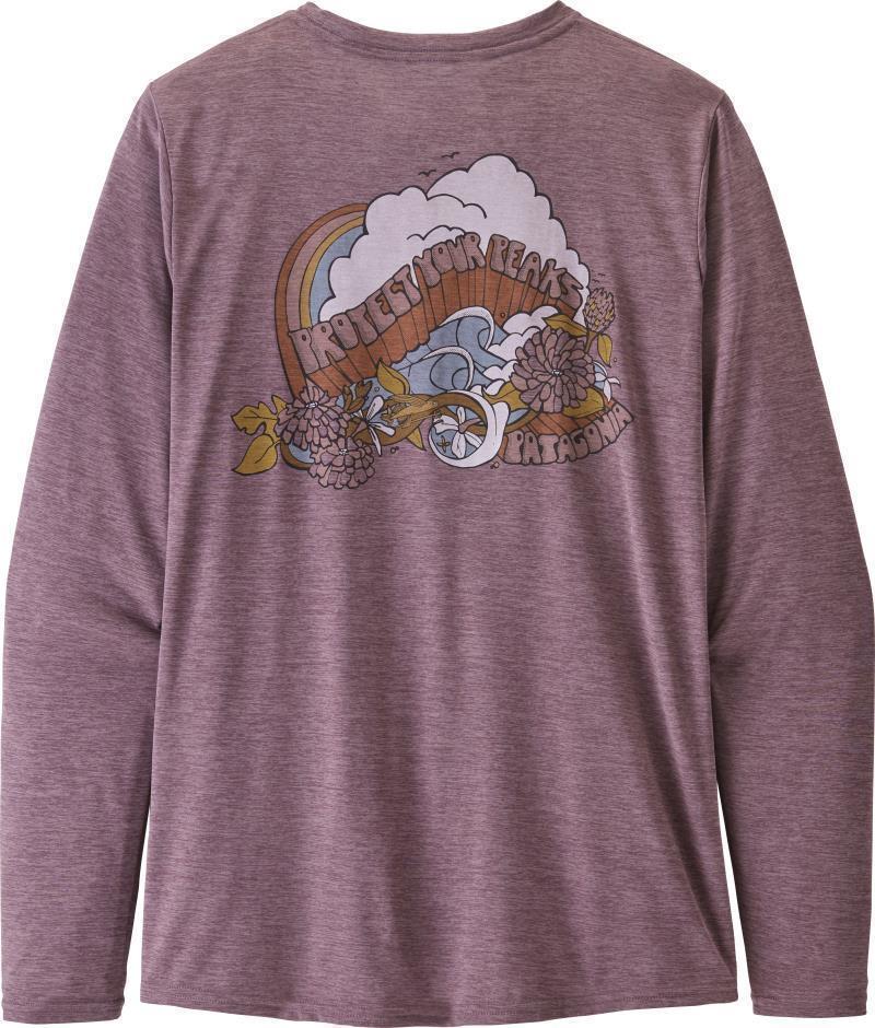 Capilene Cool Daily Graphic LS Shirt - Womens - bottom-turn bliss / hyssop purple x-dye 1