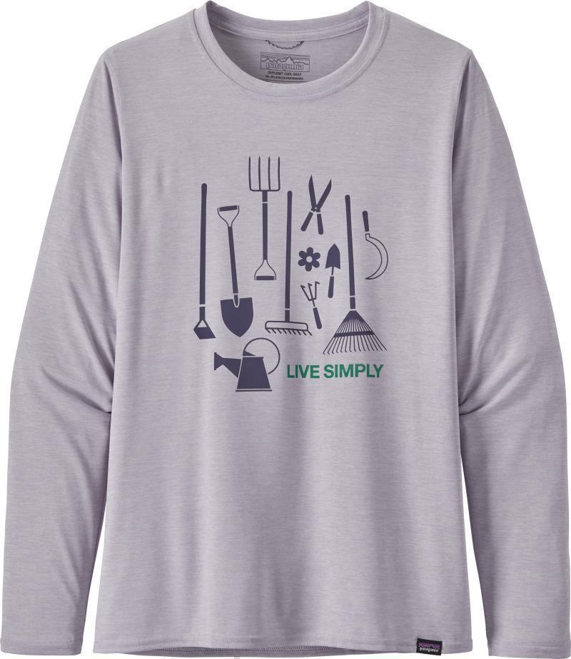 Capilene Cool Daily Graphic LS Shirt - Womens - live simply cultivate / pura purple 1