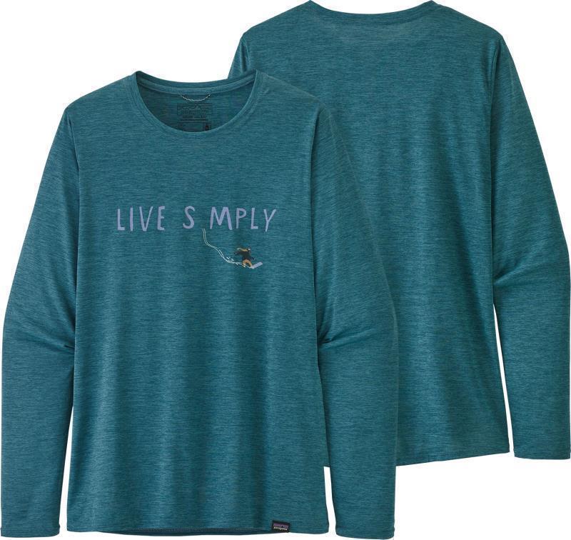 Capilene Cool Daily Graphic LS Shirt - Womens - live simply shred / abalone blue x-dye 1
