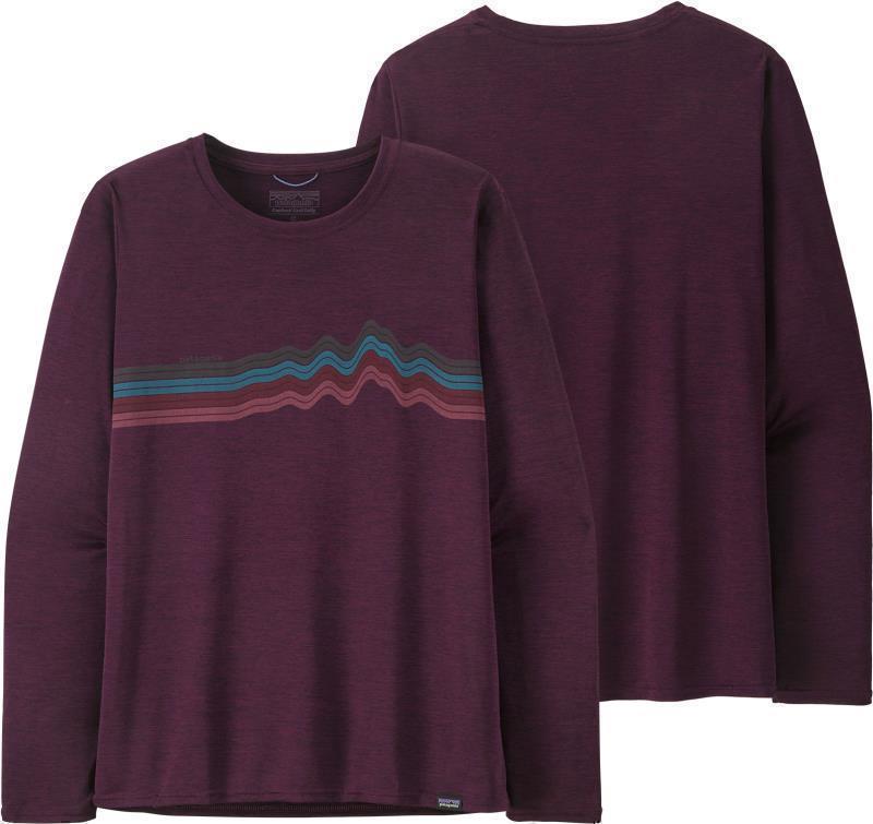 Capilene Cool Daily Graphic LS Shirt - Womens - ridge rise stripe / night plum x-dye 1