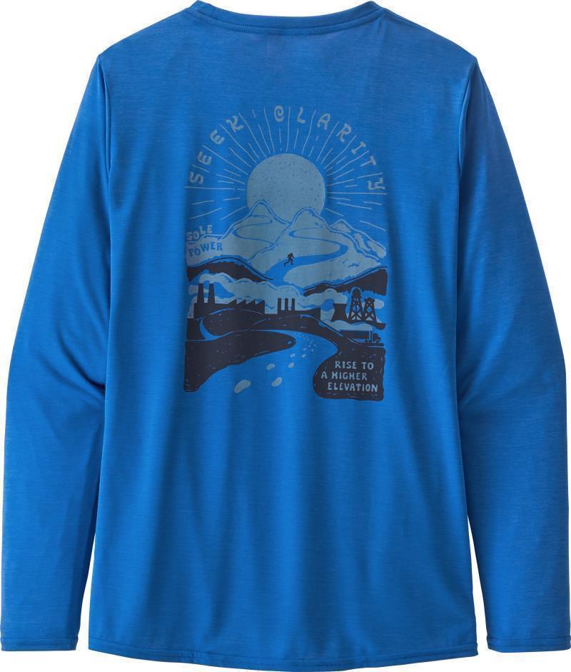 Capilene Cool Daily Graphic LS Shirt - Womens - seek clarity / alpine blue x-dye 1