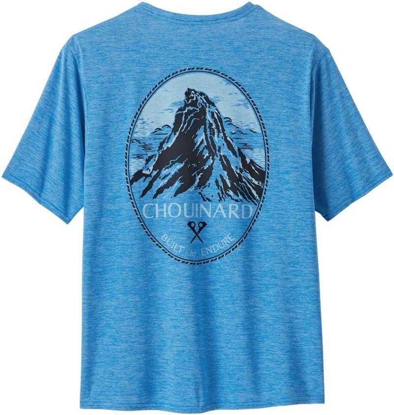 Capilene Cool Daily Graphic SS Shirt - Lands - Mens - chouinard crest / vessel blue x-dye 1