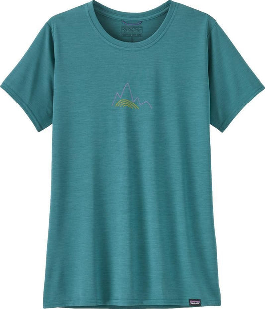 Capilene Cool Daily Graphic SS Shirt - Lands - Womens - berm logo / wetland blue x-dye 1