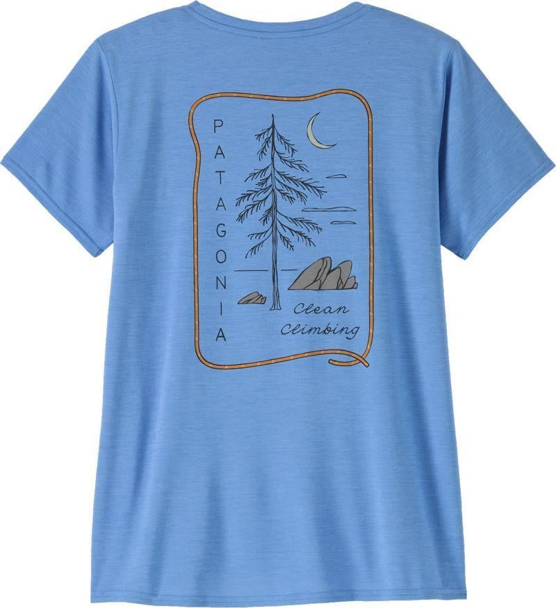 Capilene Cool Daily Graphic SS Shirt - Lands - Womens - clean climb roots / abundant blue x-dye 1