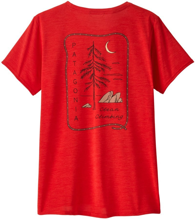 Capilene Cool Daily Graphic SS Shirt - Lands - Womens - clean climb roots / sizzle red x-dye 1
