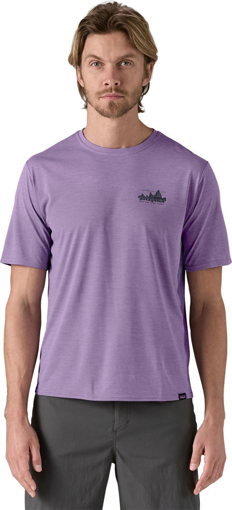 Capilene Cool Daily Graphic SS Shirt - Mens - 73 skyline / concrete purple x-dye 1