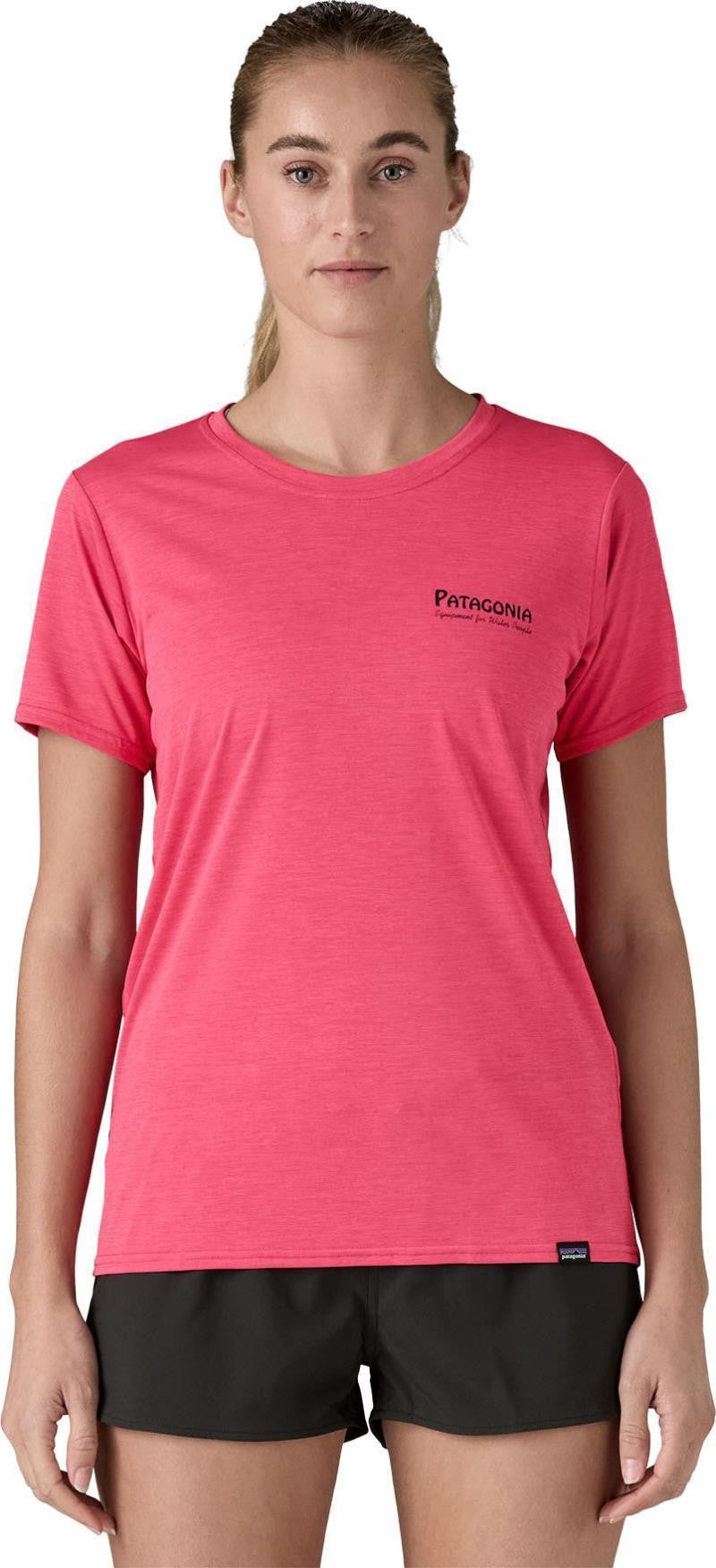 Capilene Cool Daily Graphic SS Shirt - Waters - Womens - water people banner / luminous pink x-dye 1