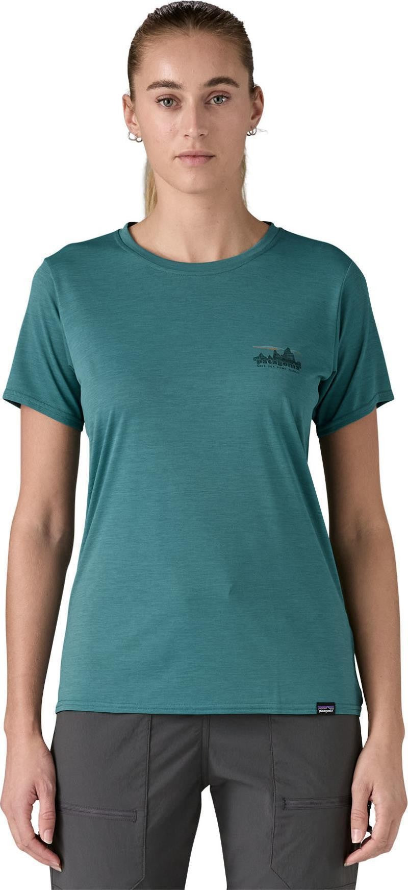 Capilene Cool Daily Graphic SS Shirt - Womens - 73 skyline / wetland blue x-dye 1