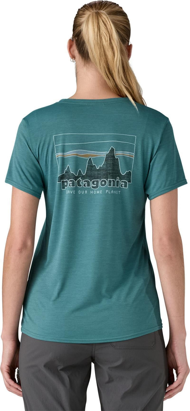 Capilene Cool Daily Graphic SS Shirt - Womens - 73 skyline / wetland blue x-dye 1