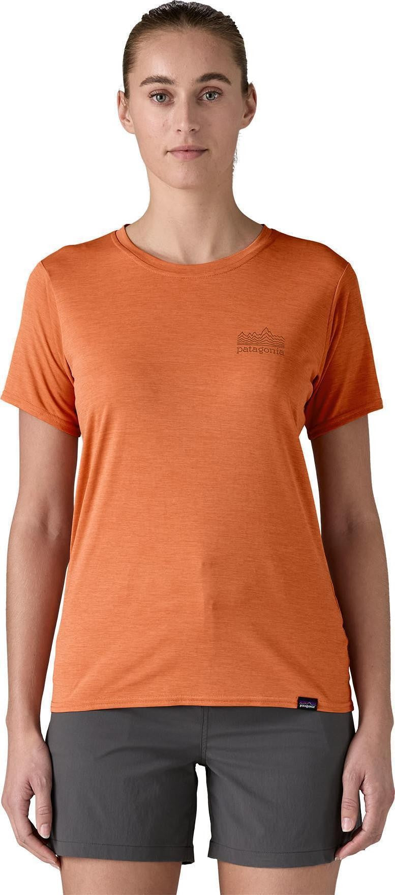 Capilene Cool Daily Graphic SS Shirt - Womens - strataspire / rock melon x-dye 1