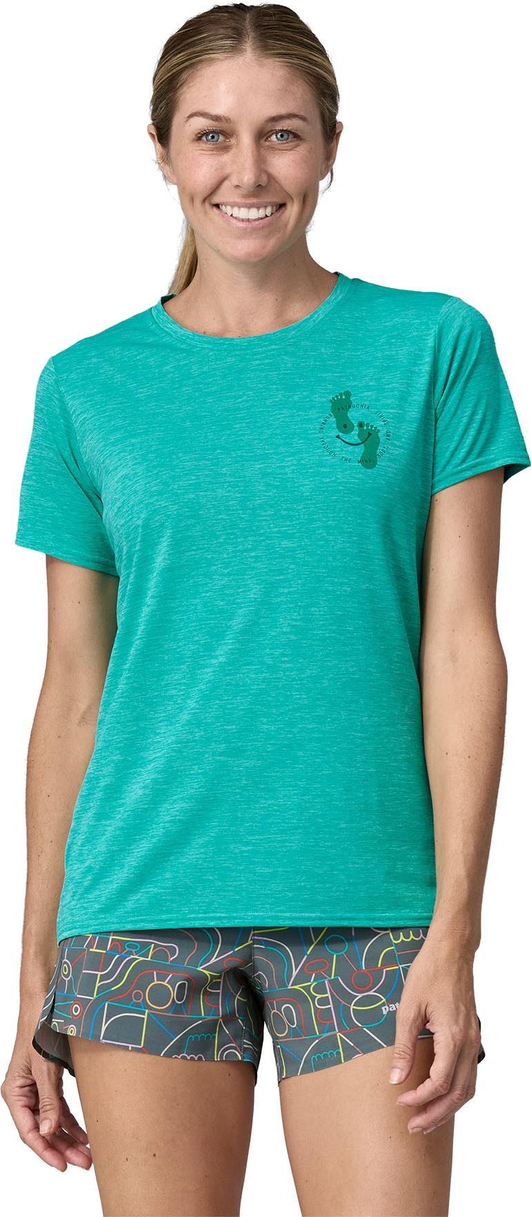 Capilene Cool Daily Graphic Shirt - Lands - Womens - Trail Trotters / Subtidal Blue X-Dye 3
