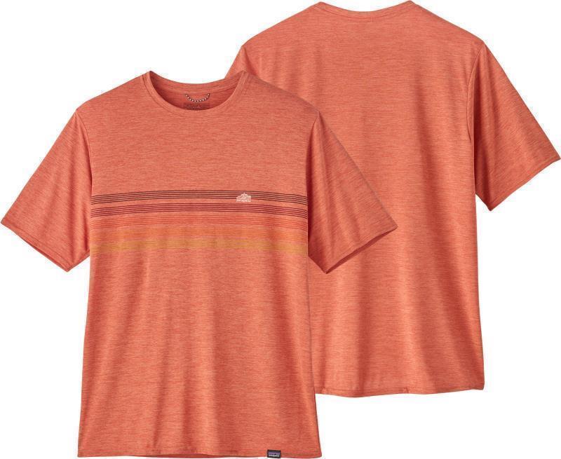 Capilene Cool Daily Graphic Shirt - Mens - line logo ridge stripe / quartz coral x-dye 1