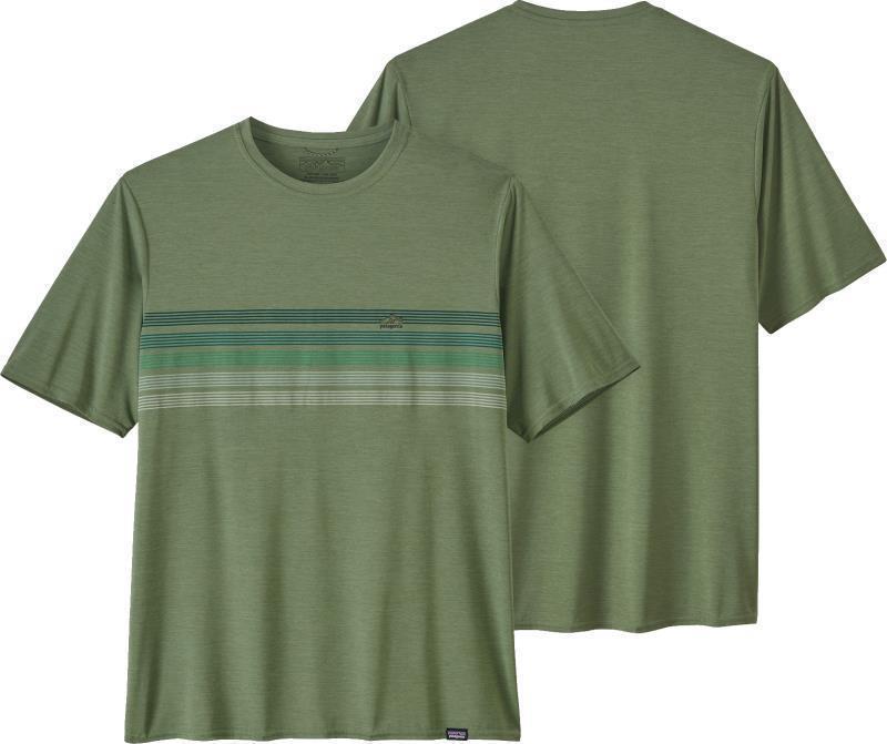 Capilene Cool Daily Graphic Shirt - Mens - line logo ridge stripe / sedge green x-dye 1