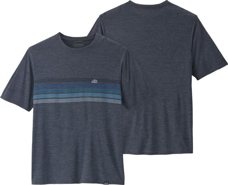 Capilene Cool Daily Graphic Shirt - Mens - line logo ridge stripe / smolder blue x-dye 1