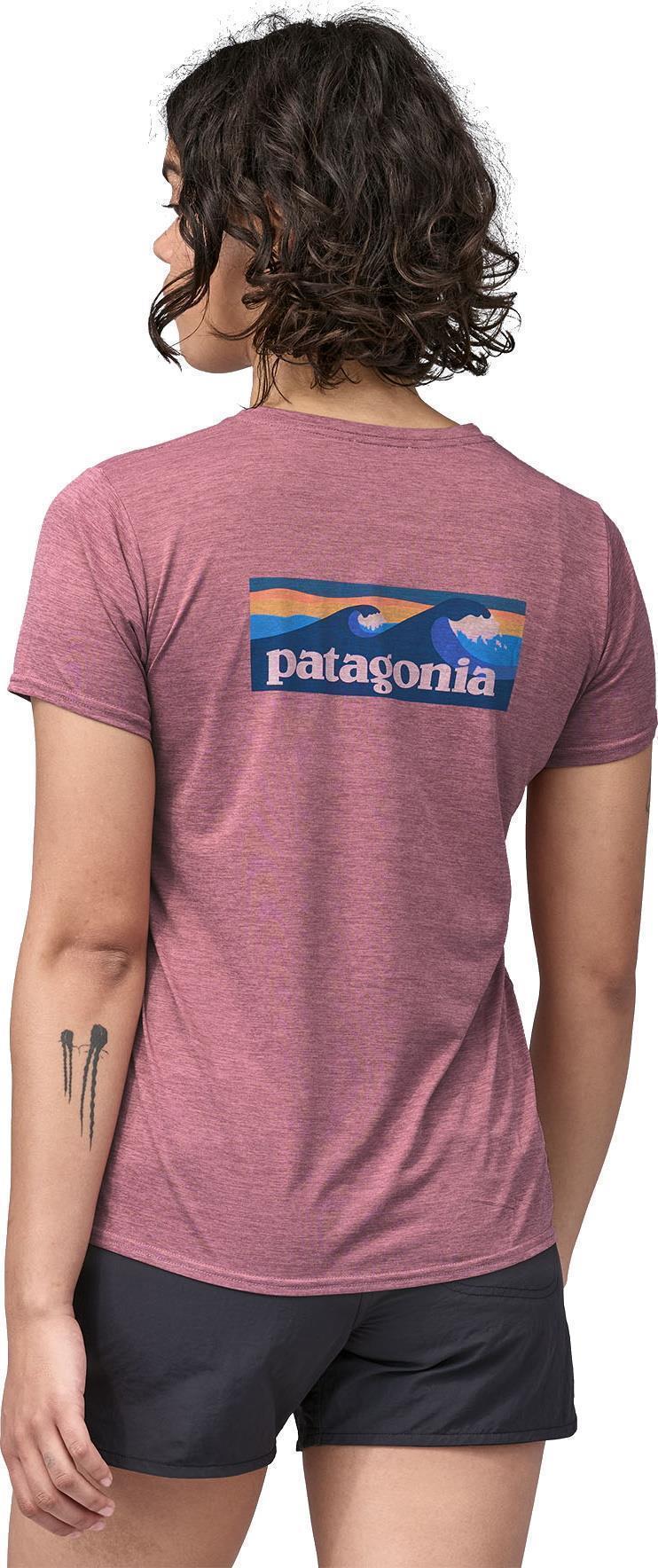 Capilene Cool Daily Graphic Shirt - Waters - Womens - Boardshort Logo / Evening Mauve X-Dye 5