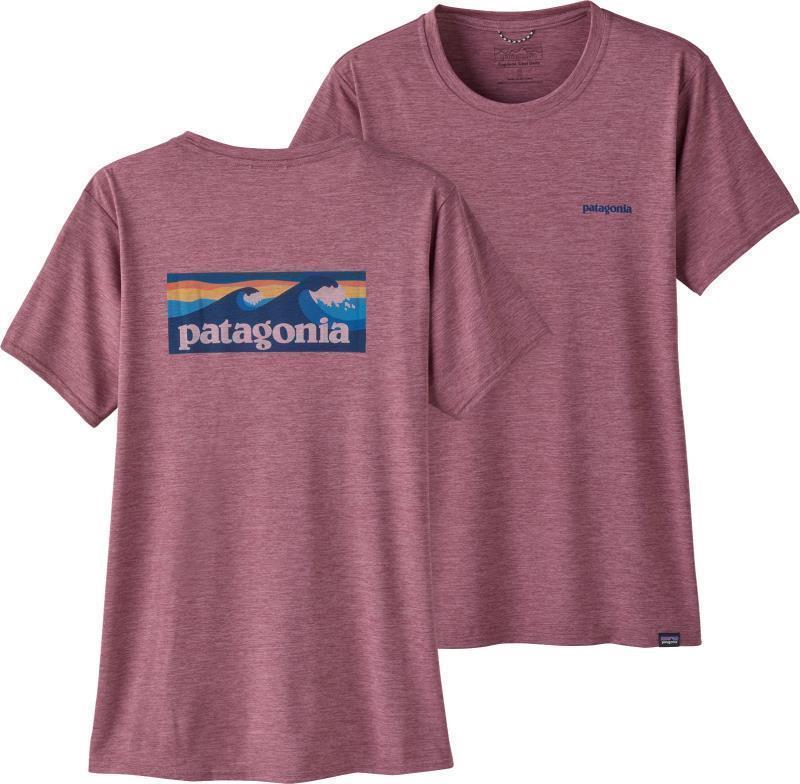 Capilene Cool Daily Graphic Shirt - Waters - Womens - Boardshort Logo / Evening Mauve X-Dye 1