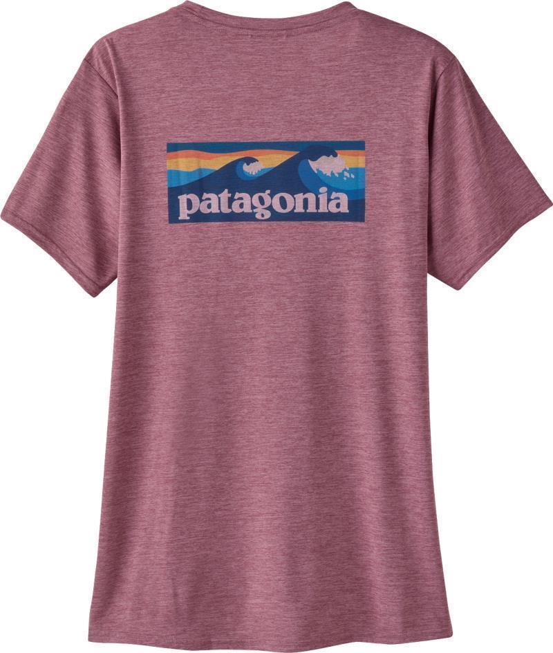 Capilene Cool Daily Graphic Shirt - Waters - Womens - Boardshort Logo / Evening Mauve X-Dye 3