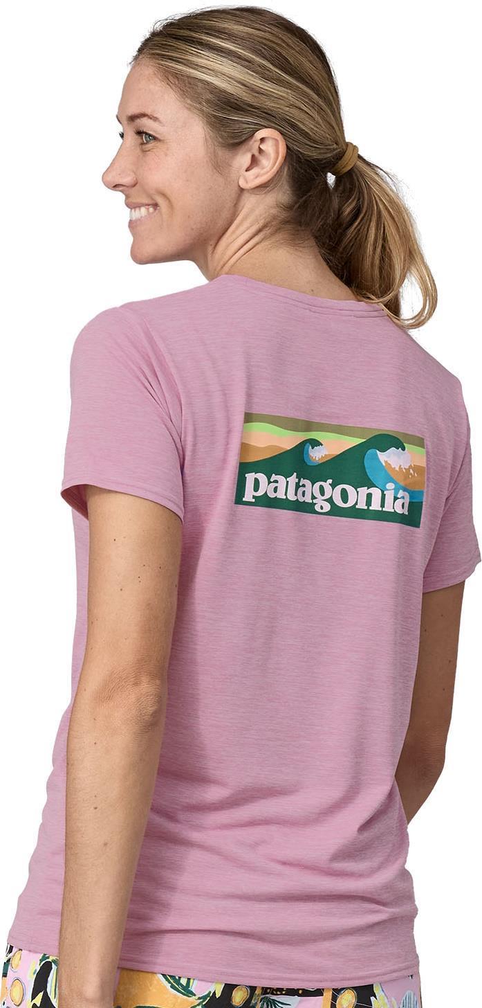 Capilene Cool Daily Graphic Shirt - Waters - Womens - Boardshort Logo / Milkweed Mauve X-Dye 4