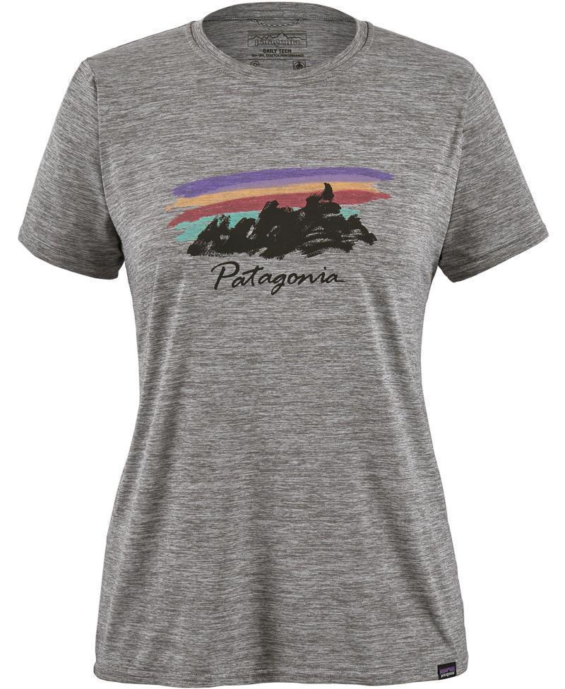 Capilene Cool Daily Graphic Shirt - Womens - Free Hand Fitz Roy / Feather Grey 1