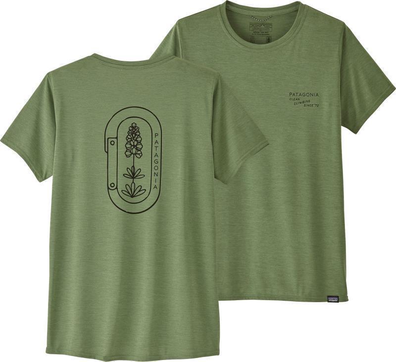 Capilene Cool Daily Graphic Shirt - Womens - clean climb bloom / sedge green x-dye 1