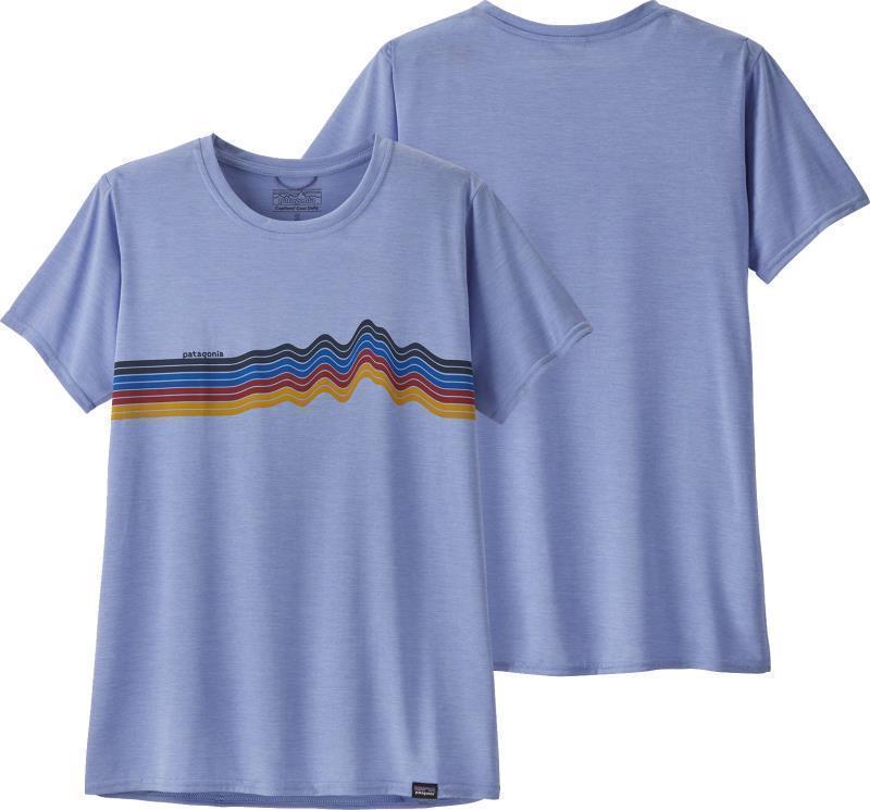 Capilene Cool Daily Graphic Shirt - Womens - ridge rise stripe / pale periwinkle x-dye 1
