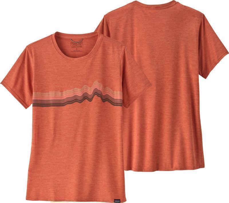 Capilene Cool Daily Graphic Shirt - Womens - ridge rise stripe / quartz coral x-dye 1