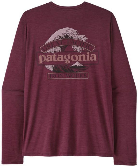 Capilene Cool Daily LS Shirt - Great Waves - Mens - berry fig / light berry fig x-dye 1