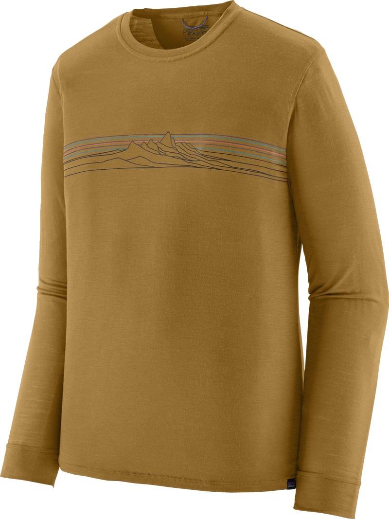 Capilene Cool Merino Blend Graphic LS Shirt - Mens - strata stripe / bobcat brown 1