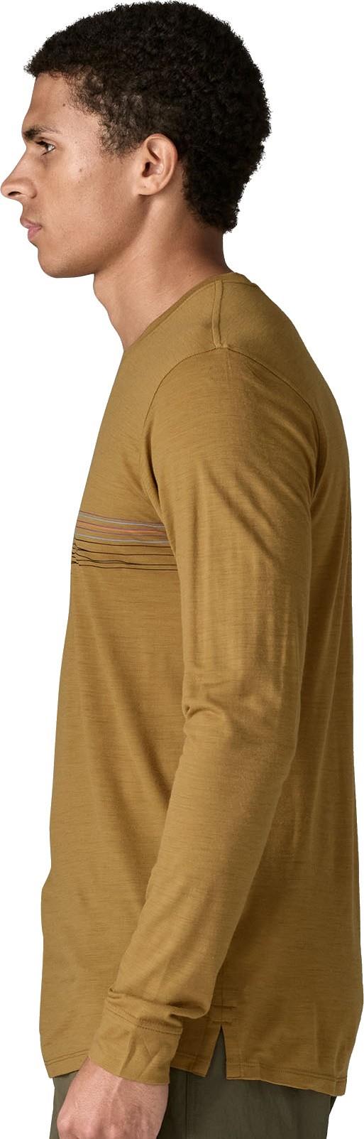 Capilene Cool Merino Blend Graphic LS Shirt - Mens - strata stripe / bobcat brown 1