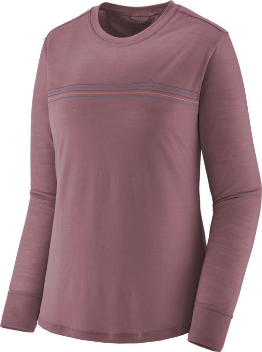 Capilene Cool Merino Blend Graphic LS Shirt - Womens - fitz roy fader / evening mauve 1