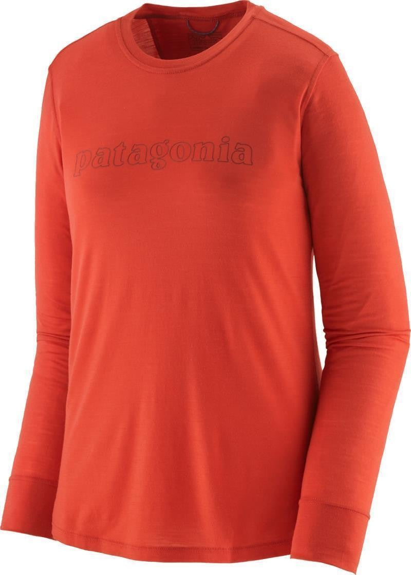Capilene Cool Merino Blend Graphic LS Shirt - Womens - outline text logo / madder red 1