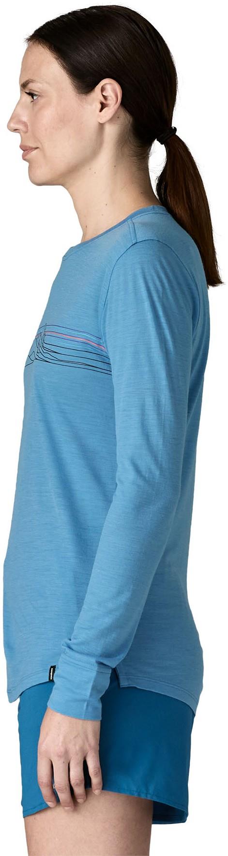 Capilene Cool Merino Blend Graphic LS Shirt - Womens - strata stripe / shore blue 1