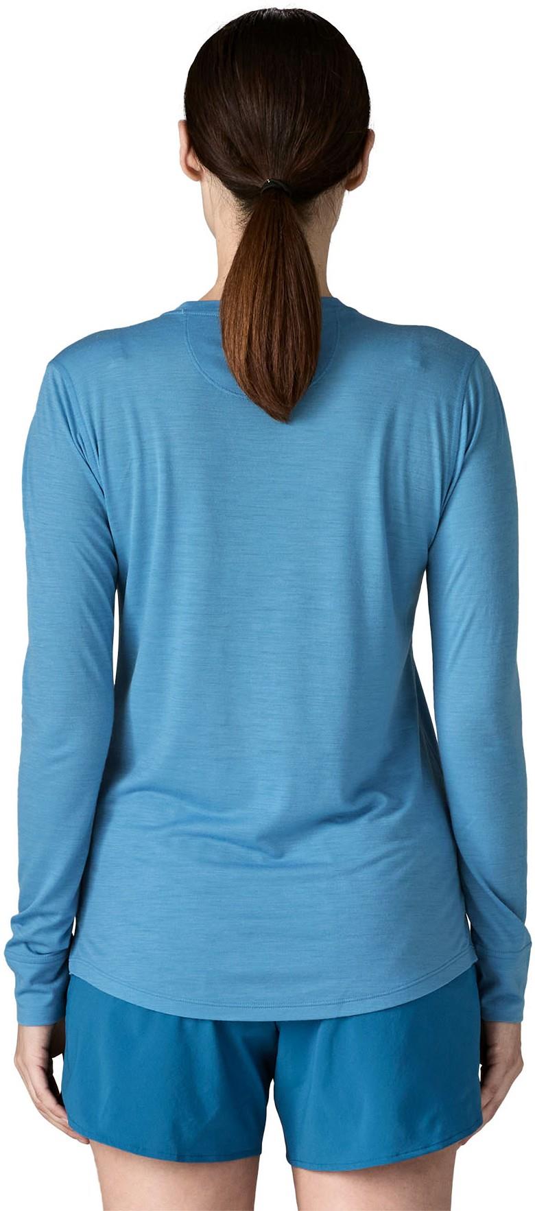 Capilene Cool Merino Blend Graphic LS Shirt - Womens - strata stripe / shore blue 1