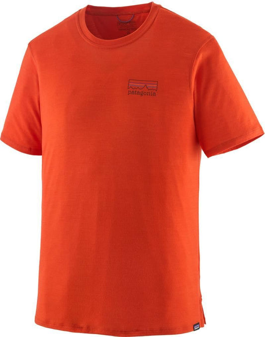 Capilene Cool Merino Blend Graphic SS Shirt - Mens - fitz roy strata / pollinator orange 1