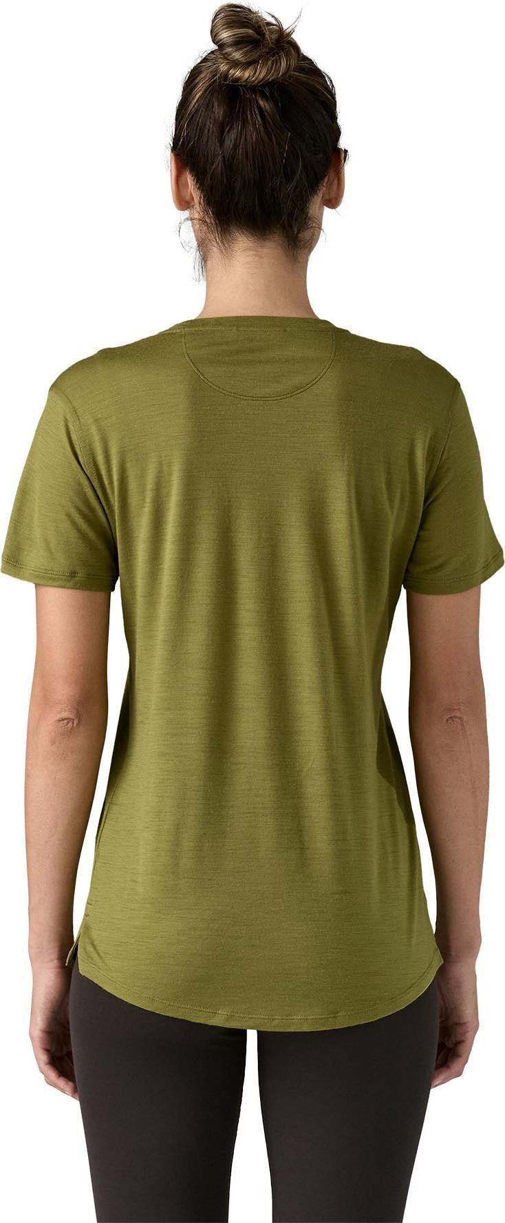 Capilene Cool Merino Blend Graphic SS Shirt - Womens - fitz roy strata / graze green 1