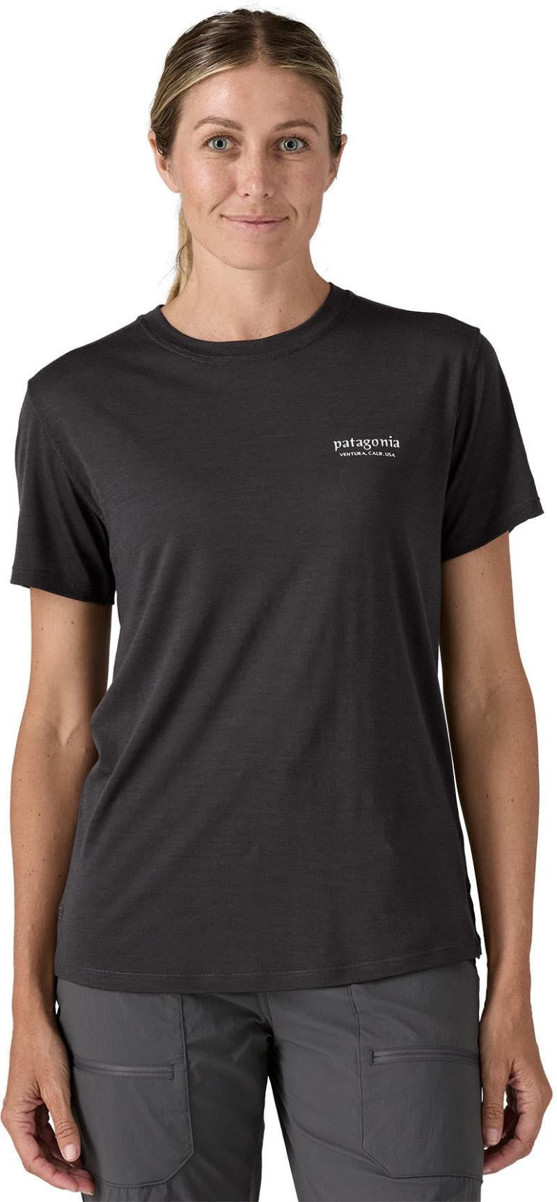 Capilene Cool Merino Blend Graphic SS Shirt - Womens - heritage header / black 1