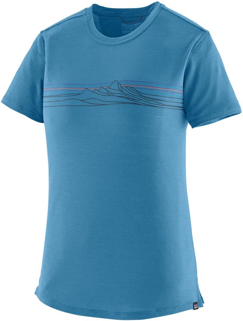 Capilene Cool Merino Blend Graphic SS Shirt - Womens - strata stripe / shore blue 1