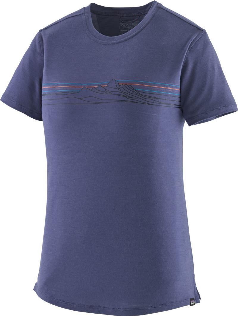 Capilene Cool Merino Blend Graphic SS Shirt - Womens - strata stripe / solstice purple 1