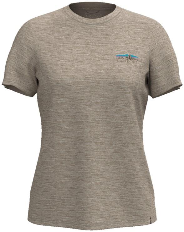 Capilene Cool Merino Blend SS Shirt - Fitz Roy Foothills - Womens - albatross grey 1