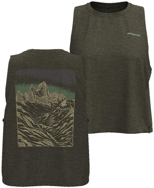 Capilene Cool Trail Cropped Tank - Fitz Roy Approach - Womens - basin green 1
