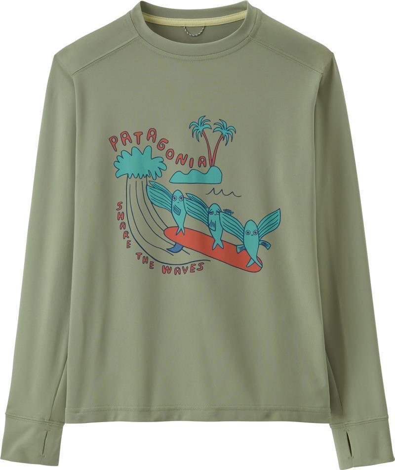 Capilene Silkweight LS T-Shirt - Kids - Plank Party / Salvia Green 1