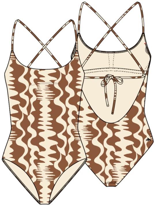 Minimal Scoop One-Piece Swimsuit - Womens - squiggles / earthworm brown 1
